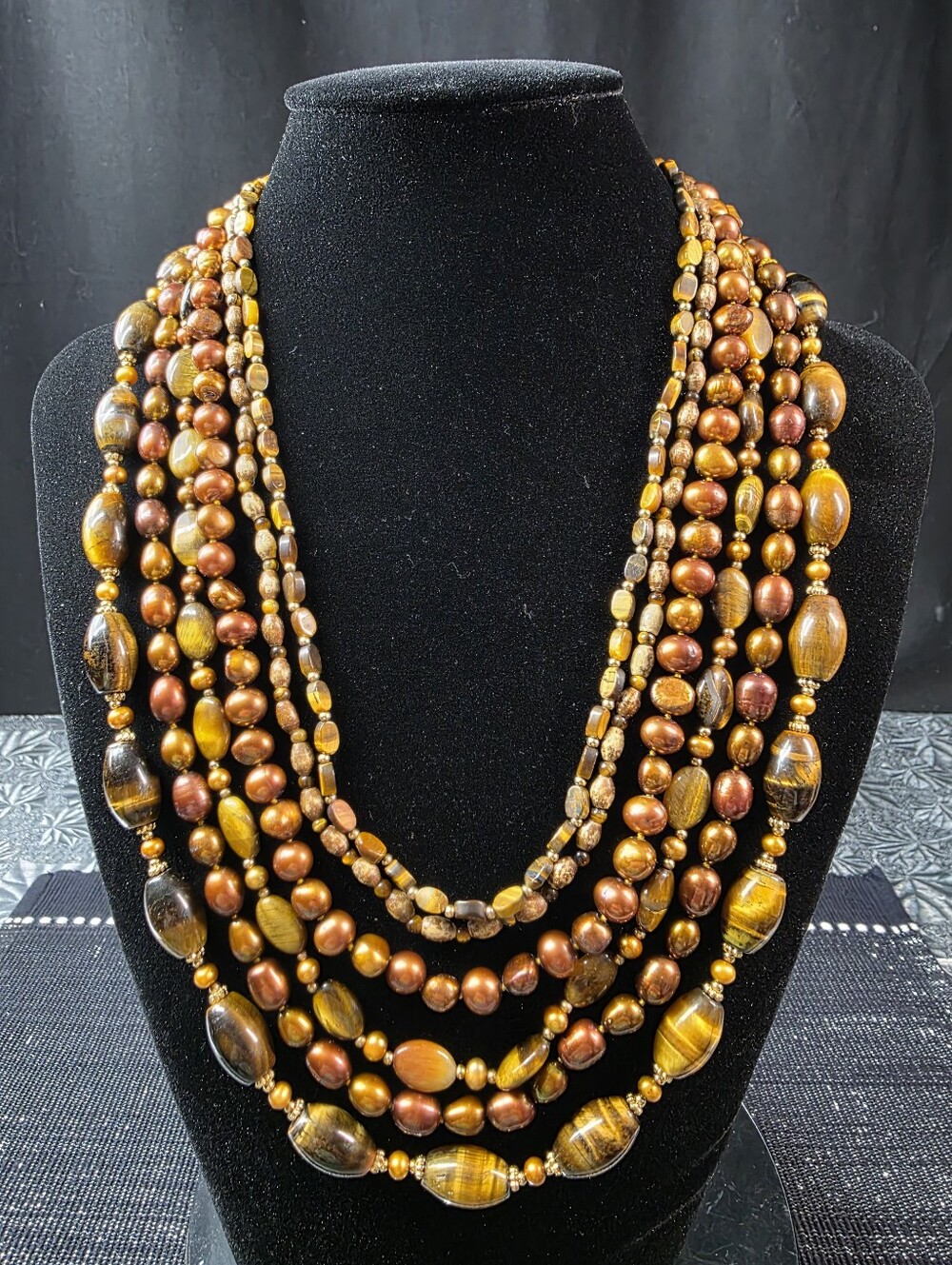Coldwater Creek Multistrand Tigers Eye Beaded Statement Necklace